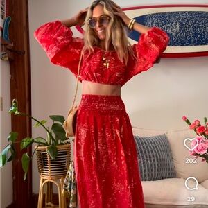 Electric & Rose Vibrant Red Skirt Set